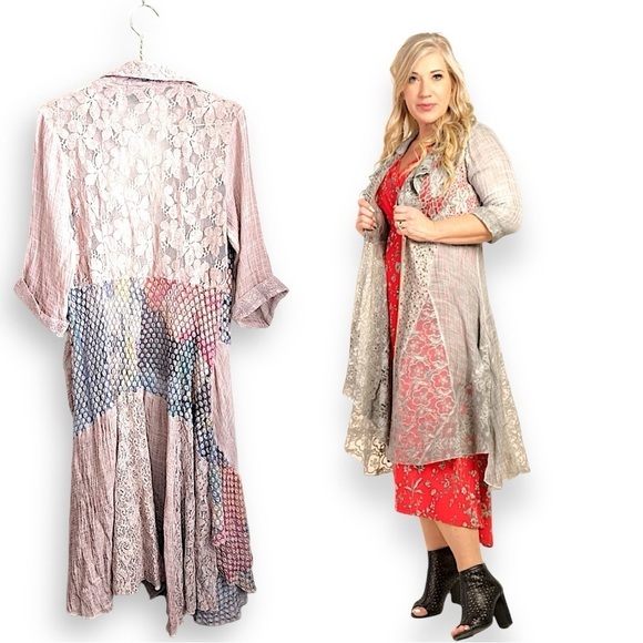Minkas Sophia Duster with Beautiful Pink Lace and Patchwork Design - Picture 6 of 11